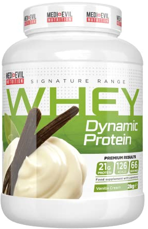 Medi-Evil Nutrition Whey Dynamic Protein, Vanilla Cream Flavour, 2kg Whey Protein Powder for Muscle Building, Vegetarian | 66 Servings