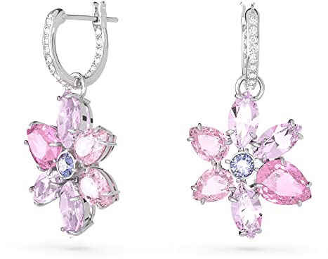 Swarovski Gema Drop-Ohrhänger, Blaue und Rhodinierte Ohrringe im Blumen-Design mit Strahlenden Swarovski Kristallen
