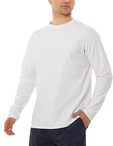 MASOCIO Maglietta Anti UV Uomo Maglia Maniche Lunghe UPF 50+ Protezione Solare Mare Surf Costume da Bagno Rash Guard T Shirt Asciugatura Rapida Bianco Taglia S