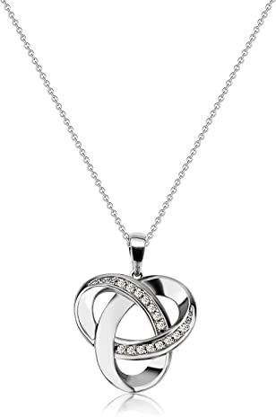 Alsanix Sterling Silver Diamond Accent Love Knot Pendant Necklace, Forever Love Knot Infinity Necklace for Women