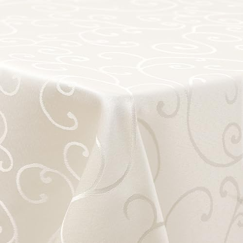 Homaxy Tischdecke Abwaschbar Rechteckig 130x160cm Polyester Tischtuch Tafeldecke Jacquard Tischwäsche Ornamente Schmutzabweisend Pflegeleicht, Beige