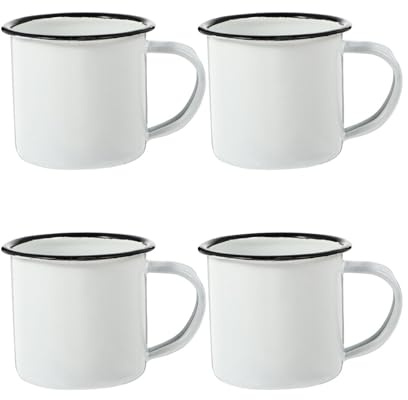 Toddmomy 4 Pcs White Enamel Camping Cups Retro Style 3.1 Inch Kids Coffee Mugs Set Durable Iron Espresso Milk Cups for Outdoor Use