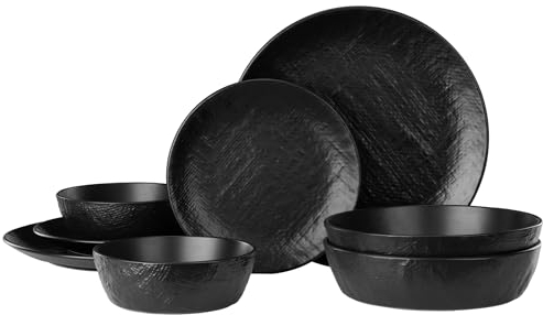 Navaris Steingut Geschirr Set 2 Personen (8 Teile) - Teller Set Geschirrset Geschirr - Tafelservice mit Suppenteller Tellerset - Kombiservice - Tafelservice 2 Personen - Anthrazit