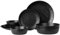 Navaris Linen Artisan Stoneware Dinner Sets for 2 People (8 Pieces) - Dishwasher and Microwave Safe Plates and Bowls Set - Dinner Plates, Dessert Plates, and Bowls Dinnerware Set - Charcoal Black