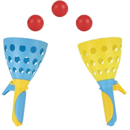 Idena 40251 - Fangballspiel XXL mit 2 Fangbechern, inkl. 3 Bällen, Ballspiel für Garten, Park und Strand, Gelb/Blau