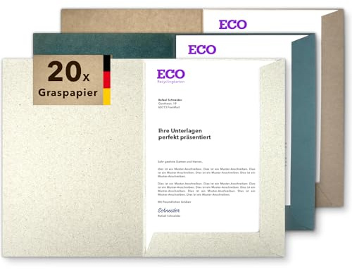 Präsentationsmappe A4 Graspapier (20 Stück) - rauer ECO Recycling-Karton - direkt vom Hersteller STRATAG - vielseitig einsetzbar für Ihre Angebote, Exposés, Projekte oder Geschäftsberichte