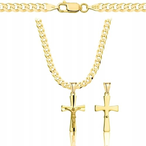 Amor Luxury AMAR goldkette Herren/Damen 925/585 - Kreuz Kette 70 cm - goldkette Kreuzkette, halskette 3,8mm