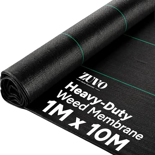 Zuvo - Weed Membrane (1M X 10M) - Heavy Duty Weed Control Fabric 110 GSM - UV Stabilised Landscape Sheet For Patios and Garden - Easy To Cut And Install Black Plastic Sheeting