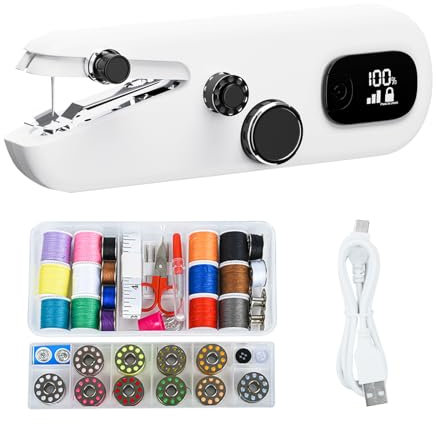 TOPCHANCES Handnähmaschine, Tragbare Nähmaschine mit Zubehör, Elektrische Mini-Nähmaschine, Mit LED-Anzeige, Geeignet für Heimwerker, Kleidungsstücke, Vorhänge, Nähmaschine für Anfänger