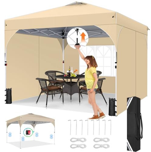 COBIZI Faltpavillon 3x3m Wasserdicht Stabil Winterfest mit UV-Schutz 50+ | Höhenverstellbarer Pop Up Pavillon mit Entlüftung & 3 Seitenteilen | Inkl. 4 Sandsäcke für Camping, Strand & Festival Khaki