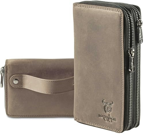 MATADOR Geldbörse Dame Grau #Madrid mit Edle Geschenk Box, Eleganter Geldbeutel Leder mit RFID Geldbörse, Luxus Frauen Geschenk mit Viele Kartenfächer