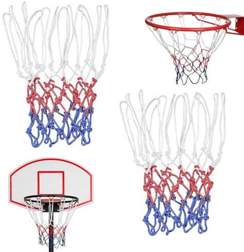2 Stück Profi Basketballnetz,Basketball Netz,Basketball Netz Wetterfest,Basketballnetz Outdoor,Polyester 3 Farbig Basketball-Netz,Basketballnetz 12 Schlaufen,Fur Standard Größe Basketballkorb
