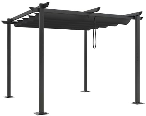 YITAHOME Pergola in metallo con tetto retrattile, pergola da esterno con copertura impermeabile e rivestita in poliuretano SPF 15, parasole per eventi barbecue, feste in giardino e prato, grigio scuro