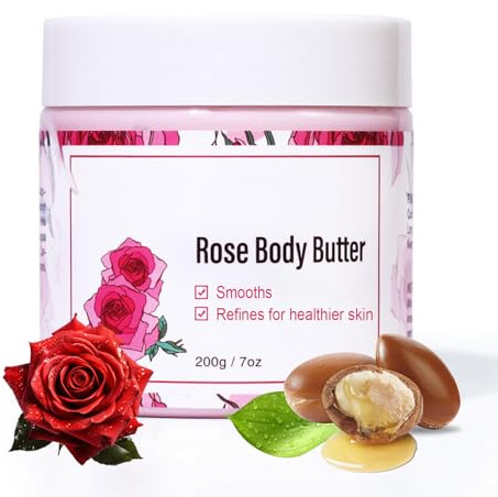 Wenrny Rose Body Butter - 200g Organic Shea Butter body butter for Dry Skin, Hydrating Winter Moisturizer for Women, Deeply Moisturizes & Smooth Skin, Christmas Stocking Stuffers Gifts (200g, Rose)