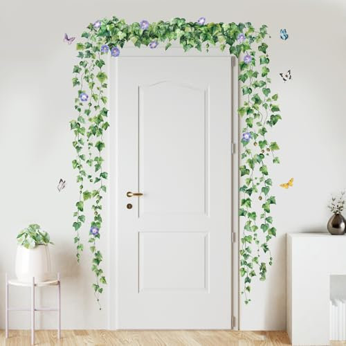 SHUCHING Pegatinas de Pared Enredadera de Hiedra Vinilos Decorativos Hojas Verdes, Vinilo Adhesivo Pared Salón Dormitorio Habitación