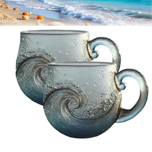 Sea Wave Mug,12Oz Handcrafted Oceans Wave Glass Coffee Cup,Unique Textured Beach Themed Glassware for Tea, Cocktails,Inspired Drinkware Gifts for Beach & Ocean Lovers