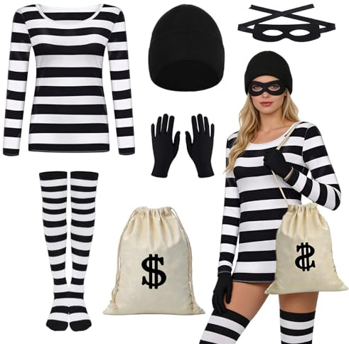 IWTBNOA Disfraz de ladrón de bancos para mujer, disfraz de ladrón de banco, set para carnaval