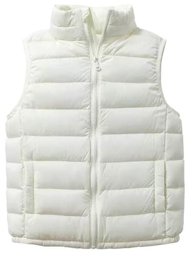 Girls Puffer Gilets Themal Riding Horse Down Vest, Kids Boys Zipper Body Warmers Waistcoat Winter Warm Lightweight Padded Down Coats Outwear School Ouffits White 13-14 Years