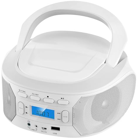 VBESTLIFE Toppladdad Bärbar CD-spelare med Bluetooth, MP3 USB FM Radio CD-spelare med Flera EQ-lägen och Stationsminne (EU-)
