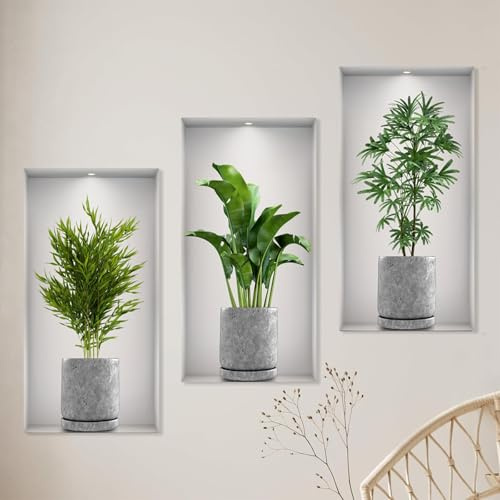 3 Piezas vinilos de pared decorativos pared Decorativas 3D Pegatinas de Pared Plantas pared Decoracion Adecuado para Decorar Dormitorios Salones Puertas Hoteles（23 * 45cm ）