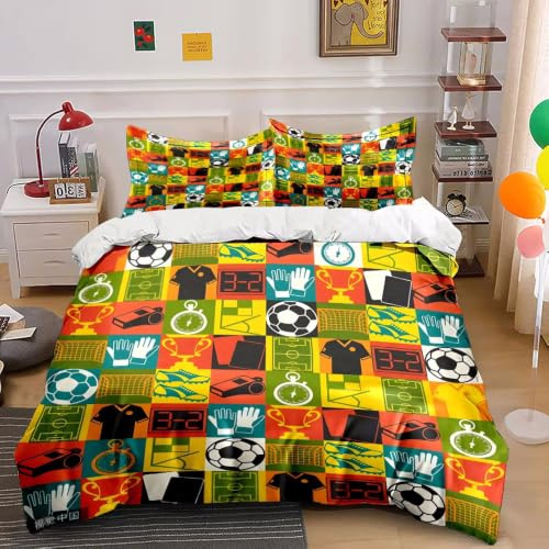 BJCJGGL Påslakanset i superking-storlek, fotbollssängkläder för barn – påslakan med dragkedja och 2 örngott 50 cm x 75 cm – allergivänligt mikrofiberöverdrag 259 cm x 220 cm