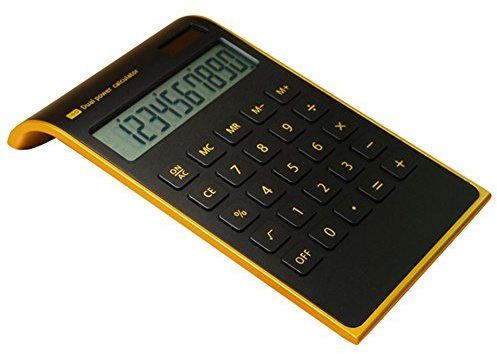 yescool Calculator, Slim Elegant Design, Office/Home Electronics, Dual Powered Desktop Calculator, Solar Power, 10 Digits, Tilted LCD Display, Inclined Design, Black (Slim)