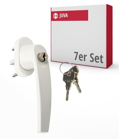 JUVA Fenstergriffe Abschliessbar Weiß | 7 Stück | Kindersicherung Fenster | Drehkipp-Rasterolive mit Schloss & Schließzylinder | Einbruchschutz Fenstergriff | versperrbare Fenstersicherung Kinder