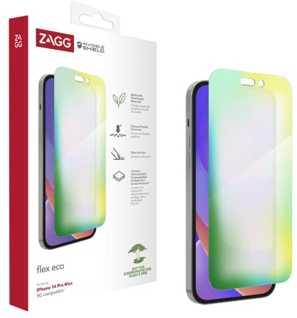 ZAGG InvisibleShield Flex Eco Displayschutzfolie für iPhone 14 Pro Max, stoßfest, kratzfest, organisch, glasartig, antimikrobiell, (durchsichtig)