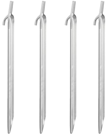 Relaxdays Zeltheringe 4er Set, Sturmheringe für Zelt, Pavillon UVM, für Harte Böden, mit Haken, 30 cm, Erdanker, Silber