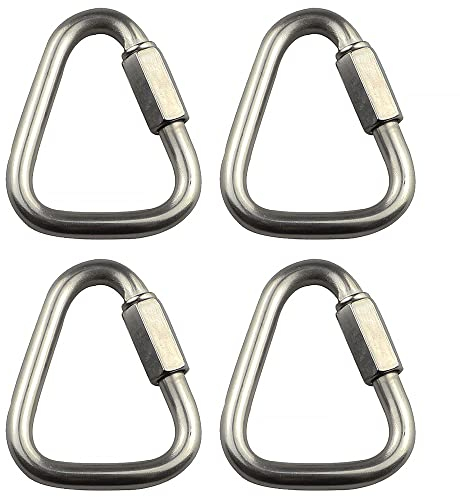 Lot de 4 chaînes à maillons triangulaires de 8 mm en acier inoxydable pour escalade, mousqueton d'escalade à connexion rapide, mousqueton à ressort, boucle de porte à vis