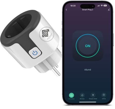 Prise Connectée 20A - Smart Plug Connecté Wifi & Bluetooth- Contrôle & Mesure de la Consommation d'Énergie - Accessoire Maison Compatible avec Google Home et Alexa - Prise Programmable 20A - TYPE F
