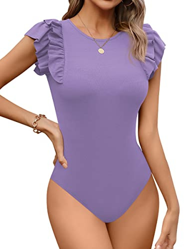 Missufe Dam body bodysuit elegant rund hals volanger kortärmad topp, lila, M