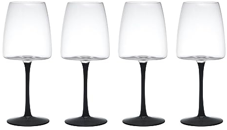 Mikasa Palermo Crystal Juego de 4 Copas de Vino Tinto, 450ml, Tallo Negro, Cristal 100% Libre de Plomo, en Caja de Regalo, Apto para Lavavajillas