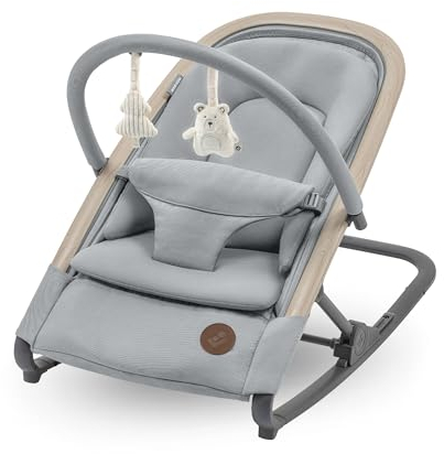 Maxi-Cosi Kori 2-in-1-Babywippe mit Spielzeugbogen, 0–2 Jahre, bis zu 15 kg, Baby Bouncer, 3 mit einer Hand einstellbare Liegepositionen, Easy-in-Gurt, leicht und kompakt, Eco Care, Beyond Grey