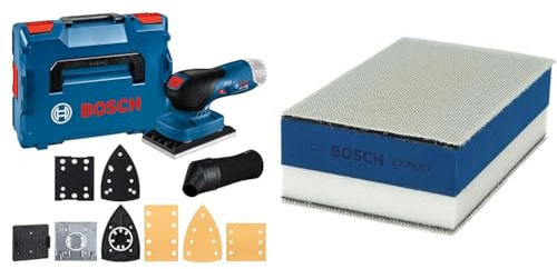 Bosch Professional 12V System GSS 12V-13, Lijadora orbital a batería (3 platos, bolsa para polvo, en L-BOXX) + 1x Expert Taco de Doble Densidad, para Madera, 80 x 133 mm, incl. Malla Abrasiva