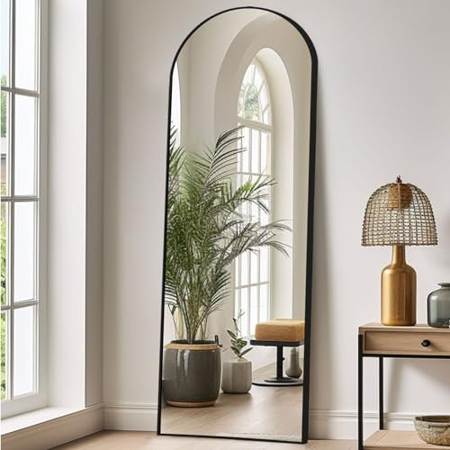 LunaMirror Arco Specchio da terra parete lungo 52x161 CM grande intero specchio da parete con cornice in Nero Alluminio, da appoggiare o da appendere, per soggiorno, camera da letto, corridoio