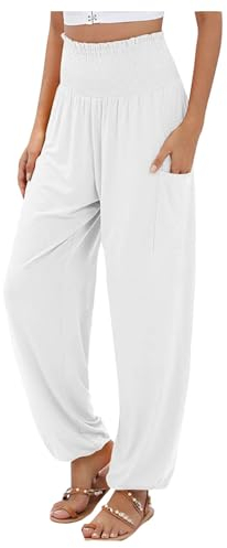 Haremshose Damen Sommer Pumphose Boho Strandhose Leicht Schlupfhose Loose Hippie Hose Mit Taschen Freizeithose Lässige Yogahose Straight Bein Hose Bequeme Stoffhose Elegant Caprihose