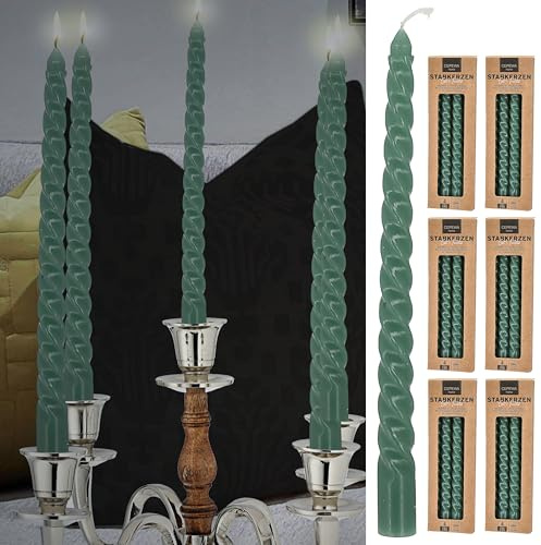Candele a stelo Twisted, set da 24 pezzi, altezza 20 cm, verde paraffina, candela ritorta, candela a spirale per candelabri (1 set di 24 candele verde)