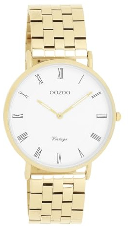 Oozoo Vintage Herren Uhr in Gold/weiß| Armbanduhr Herren mit Edelstahl Armband | Schöne Uhr für Männer | Edle Analog Herrenuhr (36mm Gehäuse) in rund C20369