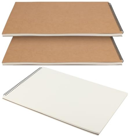 HEIYUET 3 Stück A3 Skizzenbuch Spiralbindung, 30 Blatt/60 Seiten Kunst Zeichenblock A3 Blanko, braun Kraftpapier Einband Skizzenblock Spiral Scrapbook für Künstler, Skizzierer