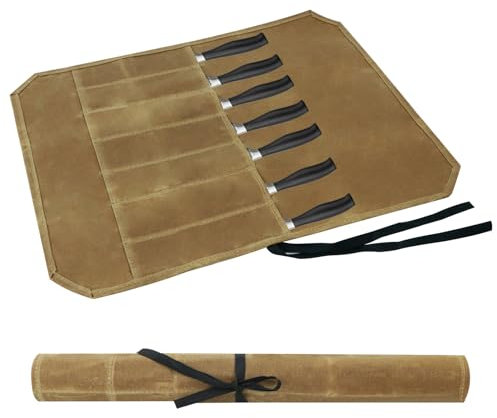 Borsa Coltelli Chef 7 Scomparti Per Coltelli e Cucchiai, Custodia Per Coltelli, Custodia Per Coltelli Da Chef Per Escursioni e Campeggio, Regalo Per Chef Professionisti o Appassionati Di Cucina(Khaki)