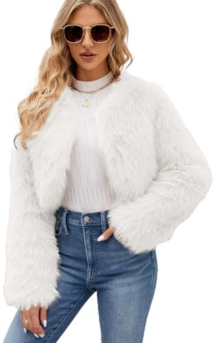ZhuiKun Cappotto in Pelliccia Sintetica da Donna Coprispalle Bolero invernale a Maniche Lunghe Cardigan Corto - Bianco, M