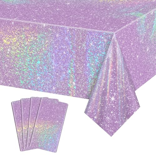 APUXXJUPA 4 Piezas de Cubiertas de Mesa Láser Moradas, Rectangulares, Polietileno (PE), 130 x 220 cm, Morado, Decoraciones de Fiesta, Suministros de Boda