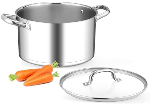 Leonyo Olla de acero inoxidable, olla de 8 cuartos de galón con tapa visible, olla resistente de inducción de 3 capas para pasta, sopa, espaguetis, olla de acero inoxidable 18/10 para enlatar, hervir