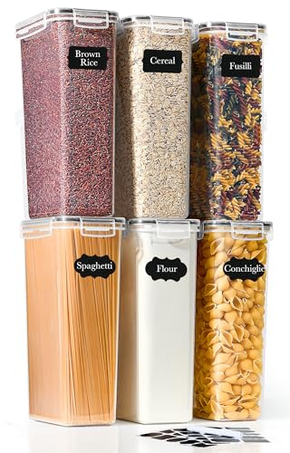GoMaihe Juego de 6 cajas de almacenamiento 2,8 L: Con tapa para pasta | Herméticas para cereales, harina, fideos y azúcar | Sin BPA | Aptas para lavavajillas