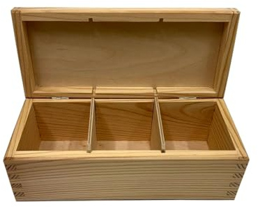 Wooden World - Scatola in Legno per Tè con 3 Scomparti – Organizer per Bustine di Tè, Spezie, Gioielli o Regali – Legno Naturale, Multifunzionale