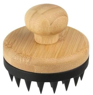 Massaggiatore Capelli Legno e Silicone Morbido Color Nero Shampoo a Secco Spazzola Capelli Ricci e Lisci Scalp Massager Rilassante Esfoliante Testa per Stimolare la Crescita del Cuoio Capelluto