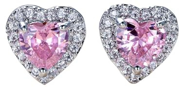 Auriselle Orecchini da donna con zirconi Cuore amorevole, zirconi lucenti Orecchini classici a forma di cuore a bottone regolabili Gioielli da donna Ragazze, rosa