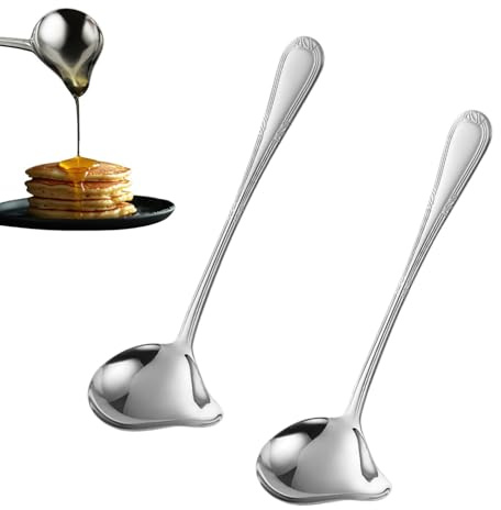 Lot de 2 cuillères à sauce en acier inoxydable 304 avec bec verseur et œillet de suspension - Passe au lave-vaisselle - Pour sauce, soupe et cuisine