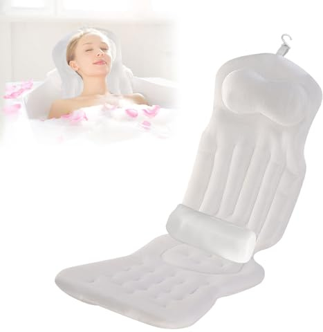 Cojín de baño de cuerpo entero, alfombrilla de bañera con cojín con soporte lumbar extraíble y 192 ventosas, alfombrilla antideslizante para la bañera para apoyar la cabeza, cuello, espalda, cintura